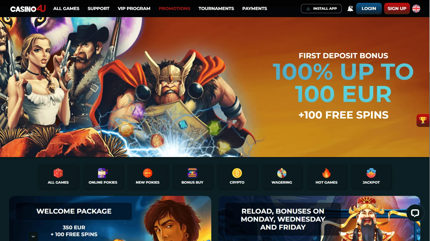 Casino4u promotions interface on desktop