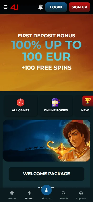 Casino4u promotions interface on a mobile browser
