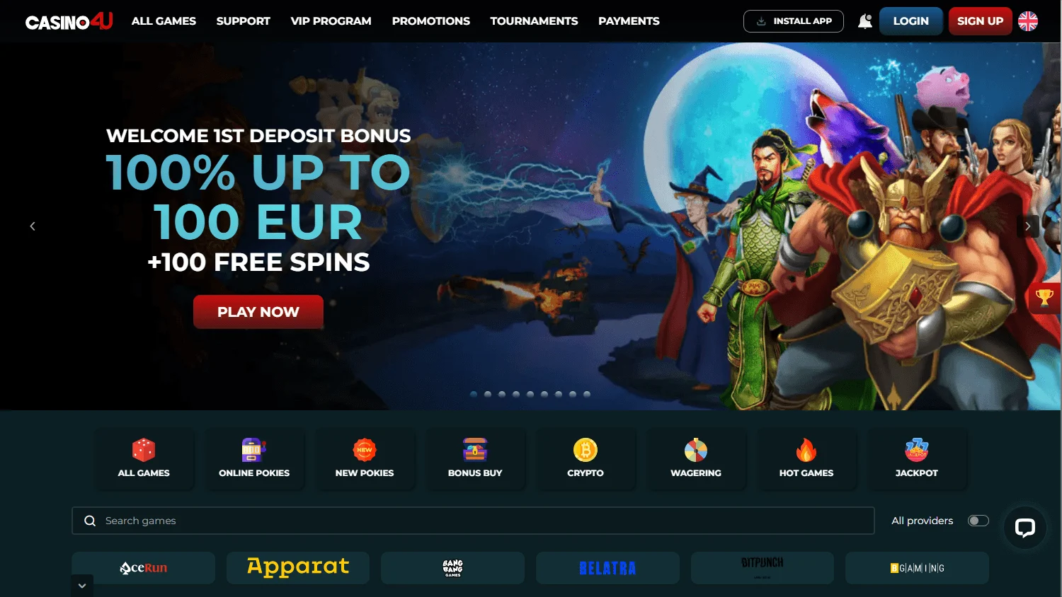 Casino4u home interface on desktop